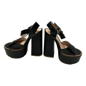 Shelleys London Sandals Black Leather Size 6.5 B Platform 6 inch Heel New